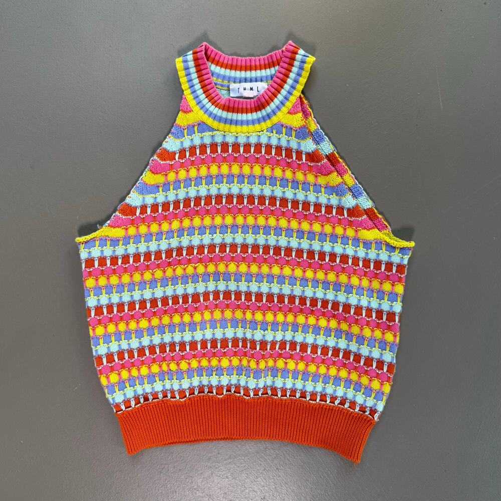 THML Rainbow Top MEDIUM Festival Colorful Open Knit Tank